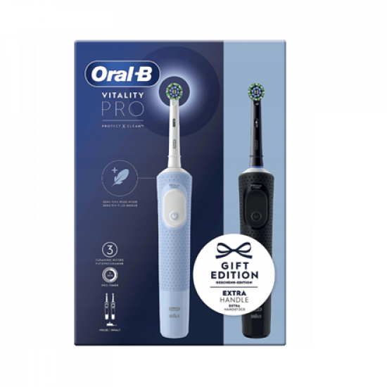 Oral-B Electric Toothbrushes | Vitality Pro Duo | Rechargeable | For adults | Number of brush heads included 2 | Number of teeth brushing modes 3 | Black/Blue White