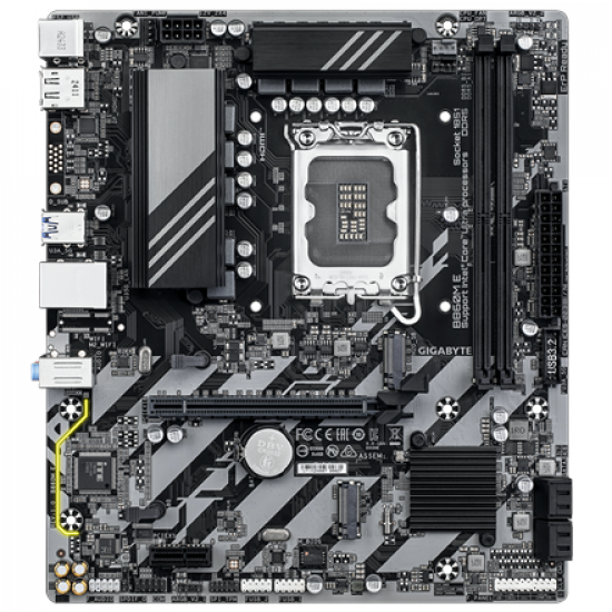 Gigabyte B860M E | Processor family Intel | Processor socket LGA1851 | DDR5 | Supported hard disk drive interfaces SATA, M.2 | Number of SATA connectors 4