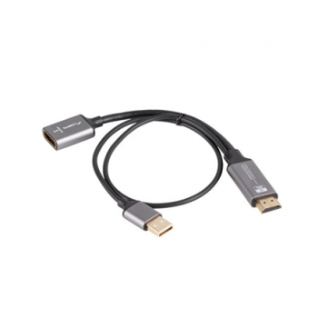 Lanberg HDMI (M) to Displayport (F) Adapter 4K on cable 20cm, Silver | AD-HD-DP-02