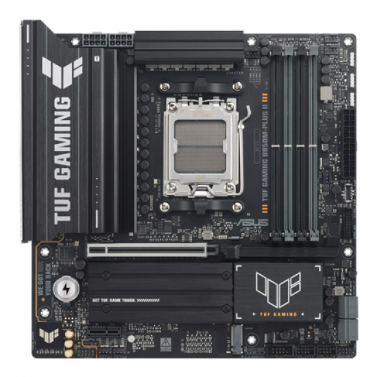Asus TUF GAMING B850M-PLUS II | Processor family AMD | Processor socket AM5 | DDR5 | Supported hard disk drive interfaces SATA, M.2 | Number of SATA connectors 4