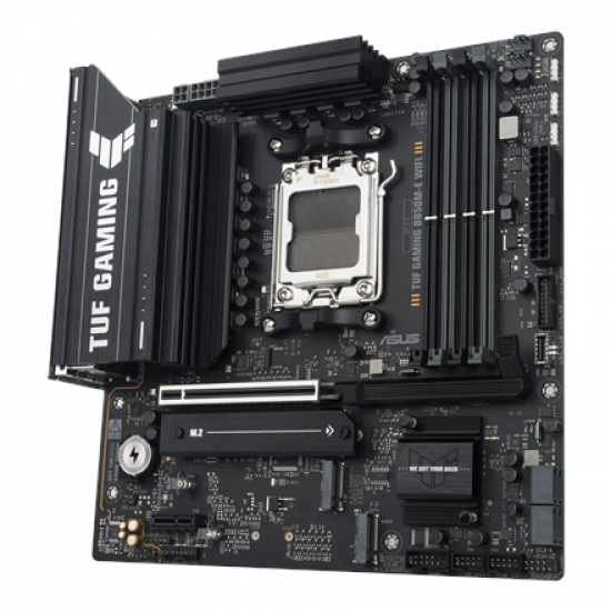 Asus TUF GAMING B850M-E WIFI | Processor family AMD | Processor socket AM5 | DDR5 | Supported hard disk drive interfaces SATA, M.2 | Number of SATA connectors 4