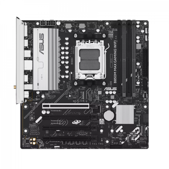 Asus B850M MAX GAMING WIFI | Processor family AMD | Processor socket AM5 | DDR5 | Supported hard disk drive interfaces SATA, M.2 | Number of SATA connectors 4