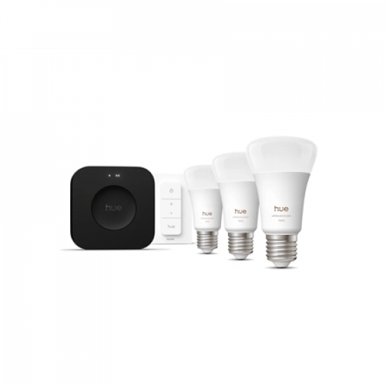 Philips Hue Starter set: 3 smart E27 bulbs, dimmer switch, Hue Bridge Pro | E27 | White and colored light