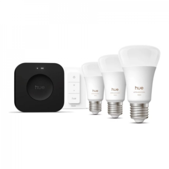 Philips Hue Starter set: 3 smart E27 bulbs, dimmer switch, Hue Bridge Pro | E27 | White and colored light