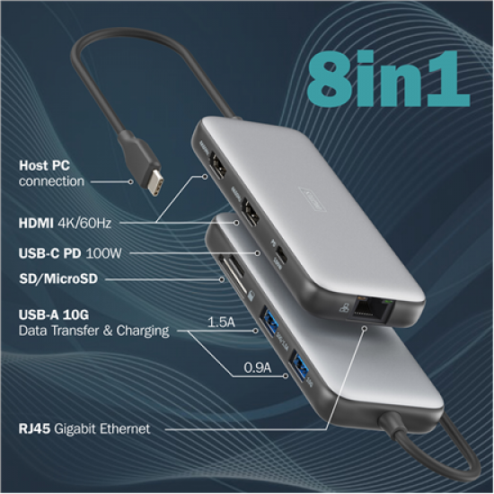Digitus USB-C docking station, 8-port | DA-70915 | Ethernet LAN (RJ-45) ports 1 | HDMI ports quantity 2