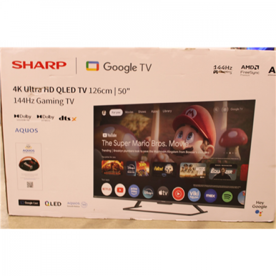 SALE OUT. Sharp 50HR7265E | 50 | Smart TV | Google TV | Black | DAMAGED PACKAGING, SCRATCHED ON THE SCREEN