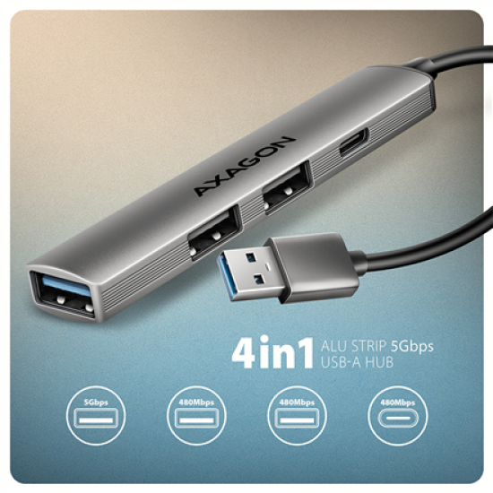 AXAGON ALU STRIP USB-A 4 port hub | HUE-STA