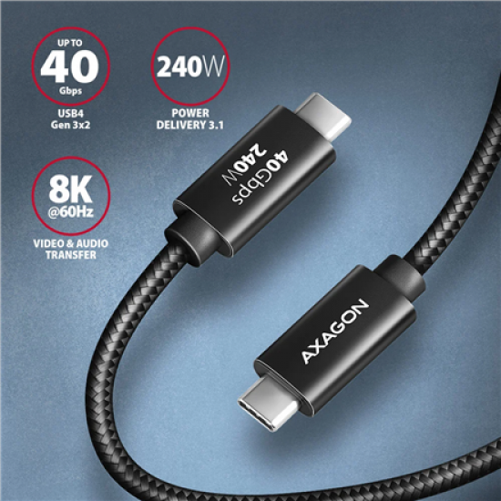 AXAGON NewGEN+ USB-C to USB-C 4 Gen 3×2/240 W cable, 0.5 m | BUCM4X-CM05AB