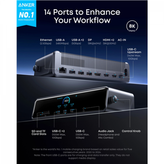Anker Prime Docking Station (14-in-1, Triple Display, DisplayLink) | A83B33A1