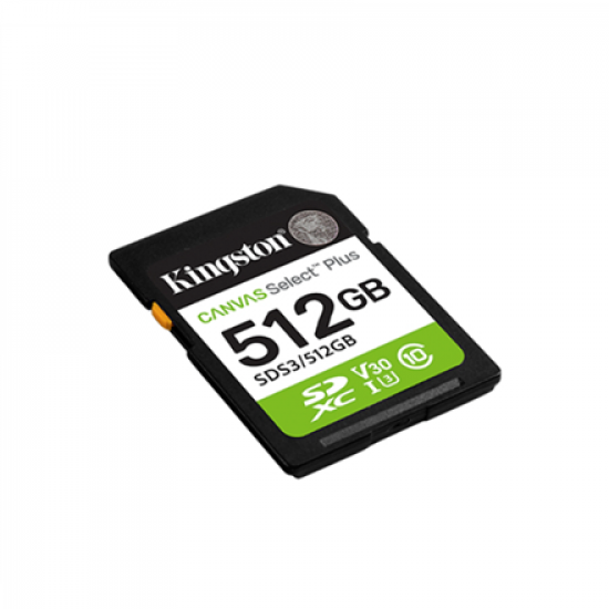 Kingston Canvas Select Plus | 512 GB | SD | Flash memory class Class 10, UHS-I, U1/U3, Video Class 10/30