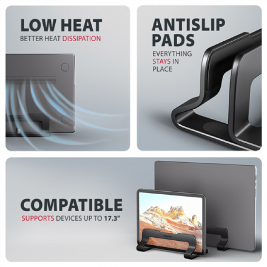 AXAGON STND-VB vertical stand for laptops and tablets | Adjustable width | 10-17.3 