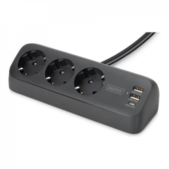 Digitus 3-way office socket strip with 2x USB-A and 1x USB-C connections | DA-70625