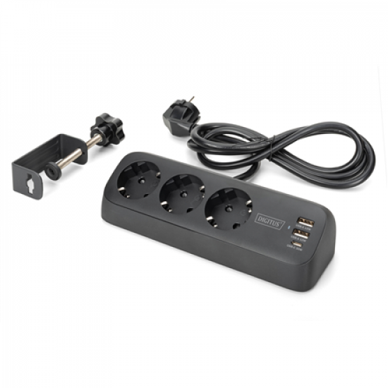 Digitus 3-way office socket strip with 2x USB-A and 1x USB-C connections | DA-70625