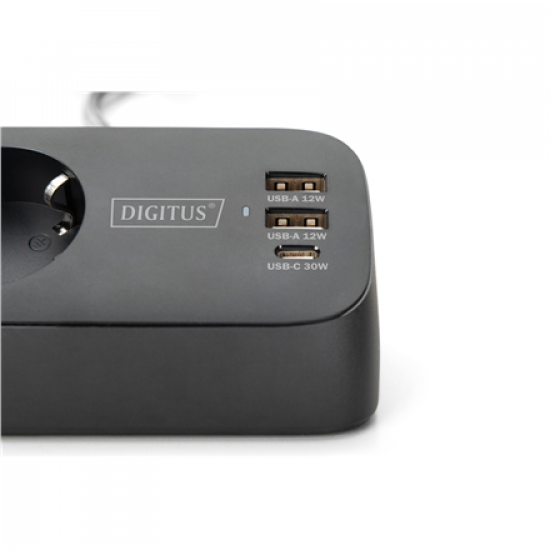 Digitus 3-way office socket strip with 2x USB-A and 1x USB-C connections | DA-70625