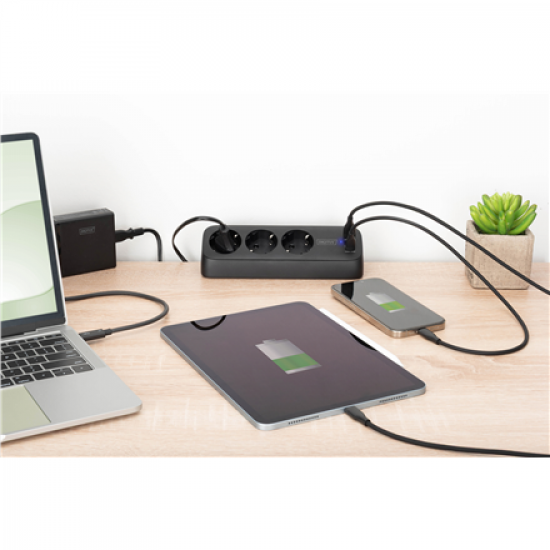 Digitus 3-way office socket strip with 2x USB-A and 1x USB-C connections | DA-70625
