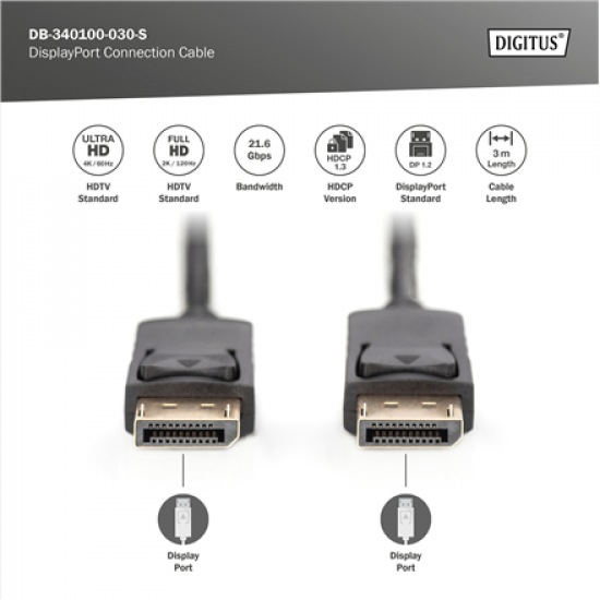 Digitus DisplayPort Connection Cable | DB-340100-030-S | 3 m
