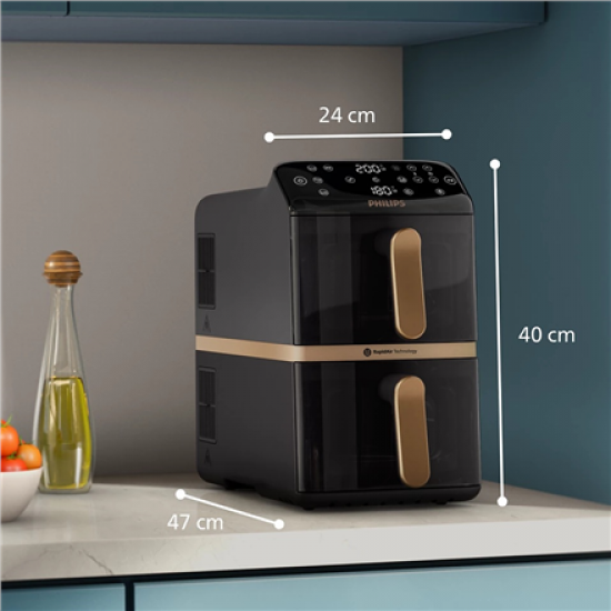 Philips Dual Basket Airfryer | NA462/70 4000 Series | Power 2750 W | Capacity 10 L | Rapid Air technology | Black