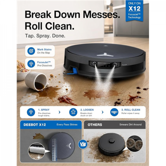 Ecovacs Robot Vacuum Cleaner | DEEBOT X12 OmniCyclone | Wet&Dry | Li-Ion | 4000 mAh | Dust capacity 0.25 L | 22000 Pa | Gray