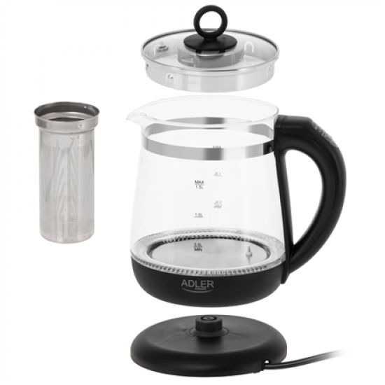 Adler Kettle | AD 1299 | Electric | 2200 W | 1.5 L | Glass | 360° rotational base | Black
