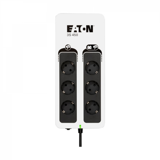 Eaton 3S Gen2 UPS DIN, 450 VA, 270 W, Input: Schuko, Outputs: (3) Schuko, (3) Schuko surge only, Tower | 3S450D