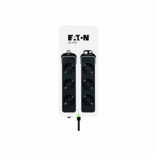 Eaton 3S Gen2 UPS DIN, 450 VA, 270 W, Input: Schuko, Outputs: (3) Schuko, (3) Schuko surge only, Tower | 3S450D