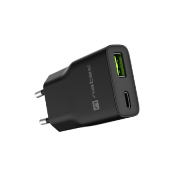 Natec Ribera USB Charger Gan Slim USB 1X USB-A + 1X USB-C 20W | NUC-2377