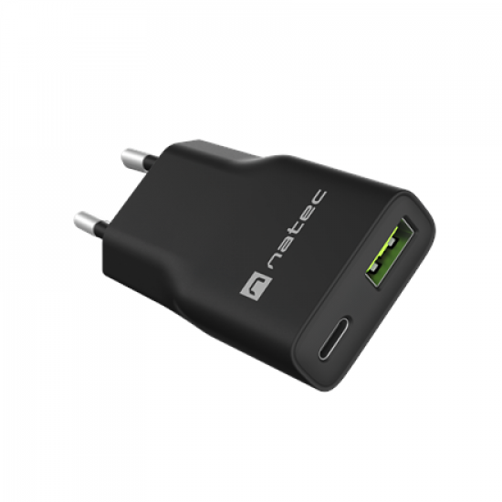 Natec Ribera USB Charger Gan Slim USB 1X USB-A + 1X USB-C 20W | NUC-2377