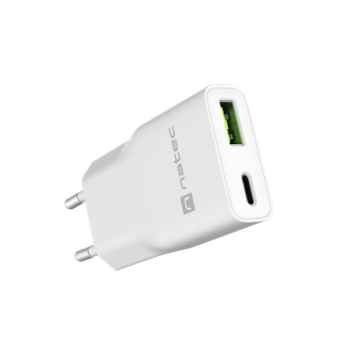 Natec Ribera USB Charger Gan Slim USB 1X USB-A + 1X USB-C 20W | NUC-2376