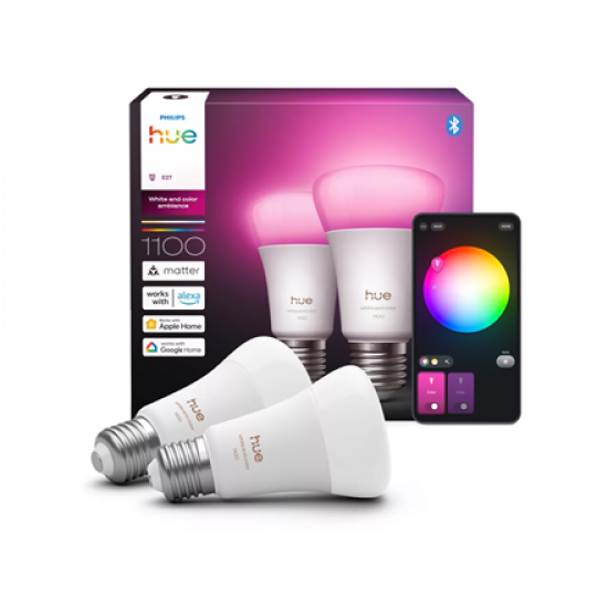 Philips Hue WCA 1100 A60 2P EU | E27 | 8.1 W | White and colour light | Bluetooth and Zigbee
