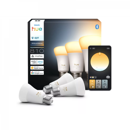 Philips Hue WA 810 A60 3P EU | E27 | 6 W | Warm to cool white light | Bluetooth, Zigbee
