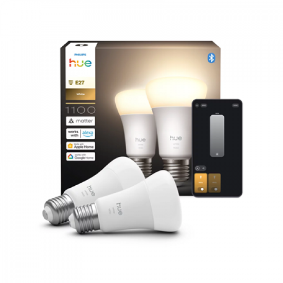 Philips Hue W 1100 A60 2P EU | E27 | 9.5 W | Soft white light | Bluetooth and Zigbee