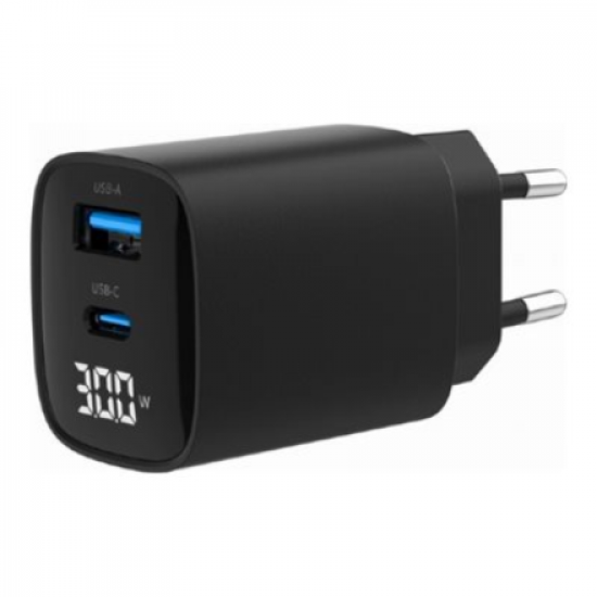 Gembird TA-UC-PDQC30LCD-BK-01 2-port 30W USB fast charger, LCD, black | Gembird