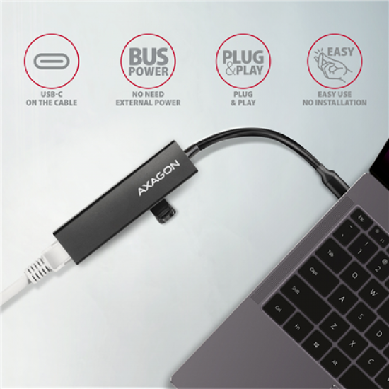 AXAGON SuperSpeed USB-C hub with gigabit LAN | HMC-GL3A