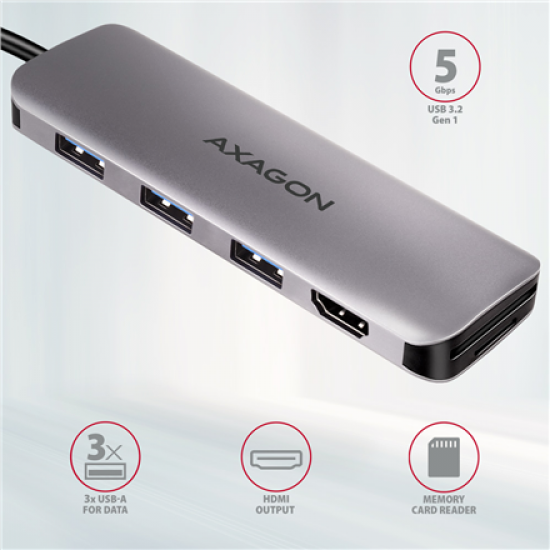 AXAGON SuperSpeed USB-C COMBO 5in1 hub | HMC-HCR3A