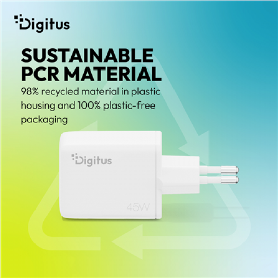 Digitus USB GaN Charger 45W, 1x USB-C, 1x USB-A | DA-10302