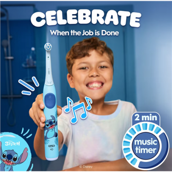 Oral-B Electric Toothbrush with Travel Case, 6Y+ | iO Kids Disney Stitch | Rechargeable | For kids | Number of brush heads included 1 | Number of teeth brushing modes 3