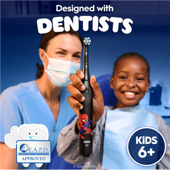 Oral-B Electric Toothbrush with Travel Case, 6Y+ | iO Kids Marvel Spiderman | Rechargeable | For kids | Number of brush heads included 1 | Number of teeth brushing modes 3