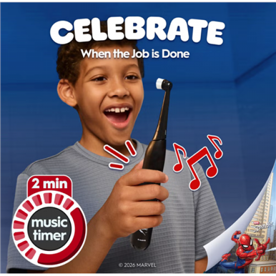 Oral-B Electric Toothbrush with Travel Case, 6Y+ | iO Kids Marvel Spiderman | Rechargeable | For kids | Number of brush heads included 1 | Number of teeth brushing modes 3