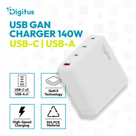 Digitus USB GaN Charger 140W, 3x USB-C, 1x USB-A | DA-10305