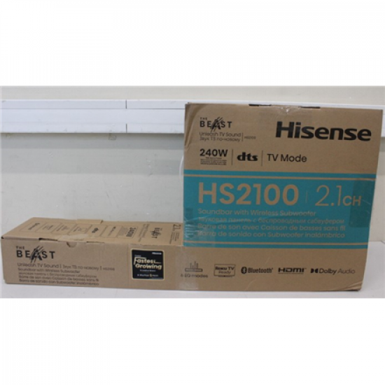 SALE OUT. Hisense HS2100 Soundbar System | Hisense Soundbar System | HS2100 | USB port | DAMAGED PACKAGING | AUX in | Bluetooth