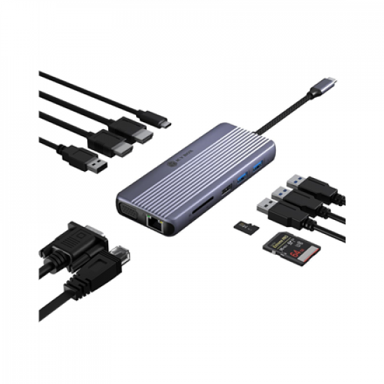 Raidsonic Icy Box Travel Dock 12-in-1, 3x video output (2x HDMI + 1x VGA) | IB-DK4062-CPD