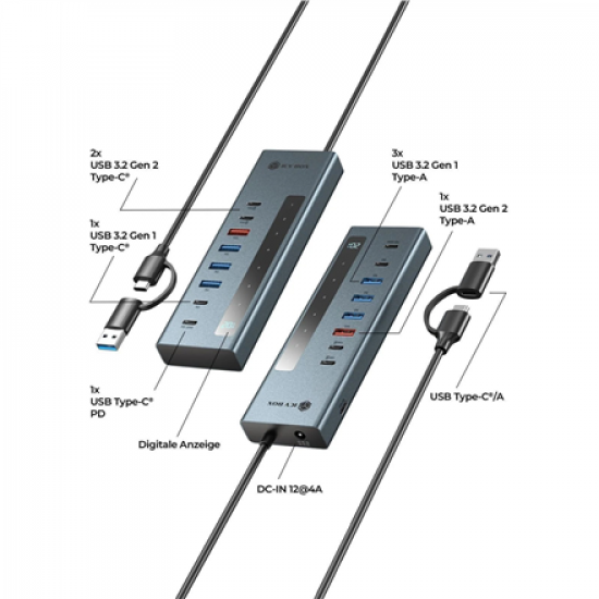 Raidsonic 9-in-1 hub with Power Delivery and Type-C/Type-A host connection | IB-HUB1743-CPD