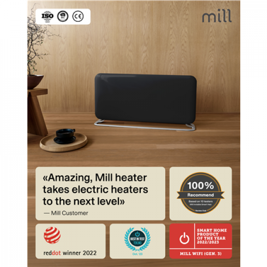 Mill Invisible Smart WiFi Panel heater Gen. 4 , 1500 W, For rooms 18-22 m², Black
