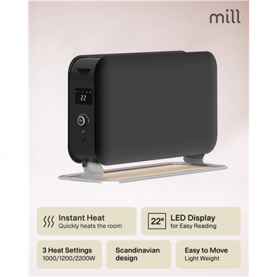 Mill Instant Max Led Portable Convection heater, 2200 W, Black
