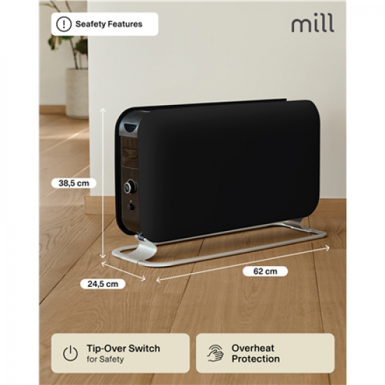 Mill Instant Max Led Portable Convection heater, 2200 W, Black