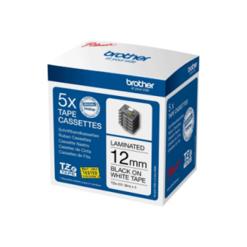 Brother TZE231M5 | Black on white | Laminated tape | 1.2 cm x 8 m