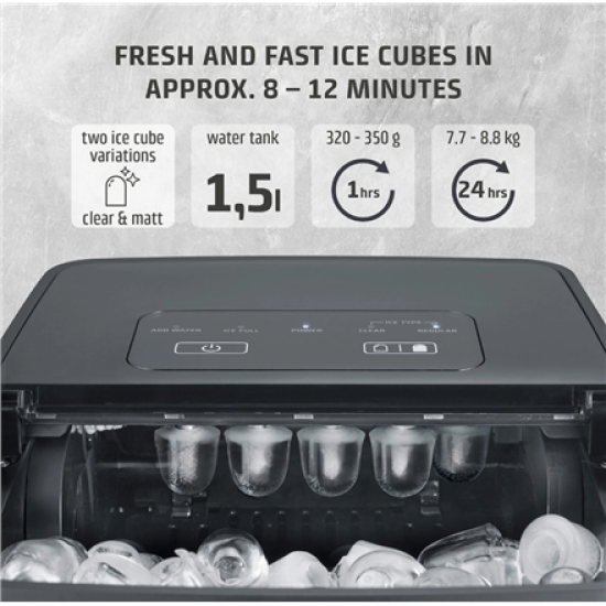 Caso Ice Cube Maker | Clear Ice Advanced | Power 130 W | Capacity 1.5 L | Matt Black