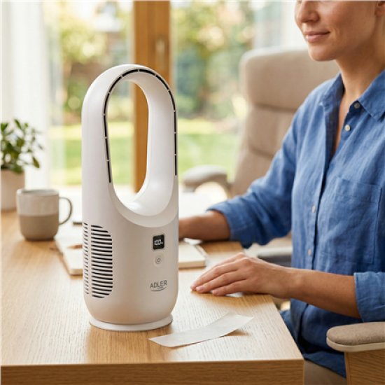 Adler Bladeless Rechargeable Fan | AD 7343 | Desk Fan | White | Diameter 14 cm | Number of speeds 3
