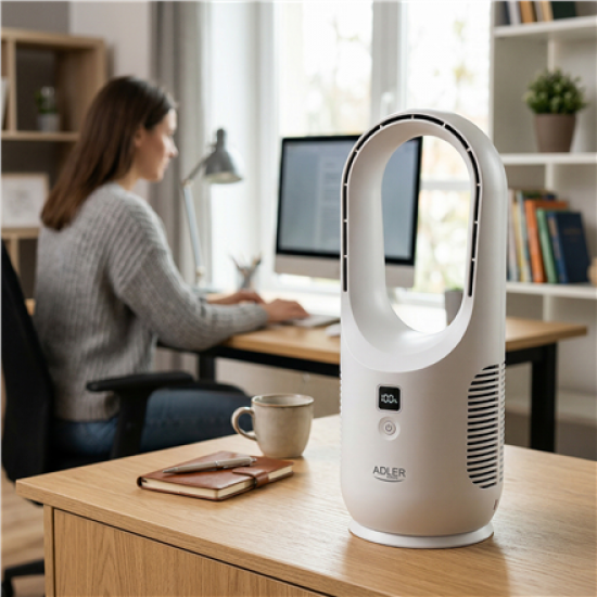 Adler Bladeless Rechargeable Fan | AD 7343 | Desk Fan | White | Diameter 14 cm | Number of speeds 3