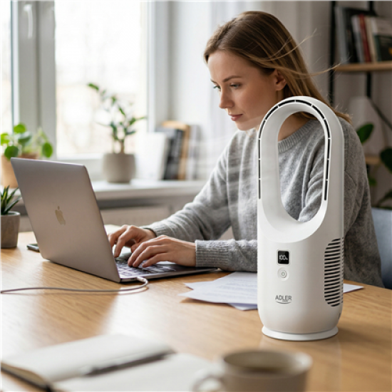 Adler Bladeless Rechargeable Fan | AD 7343 | Desk Fan | White | Diameter 14 cm | Number of speeds 3